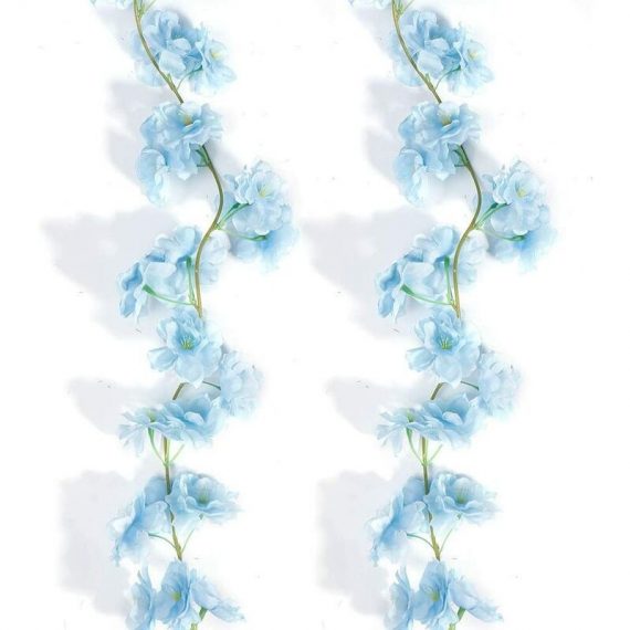 2 pièces, guirlande de fleurs de cerisier artificielles suspendues 6,5 pieds mariage de fleurs en soie, fête, décoration de Thanksgiving (bleu clair) 9108777043501 AMY-DFZ001788