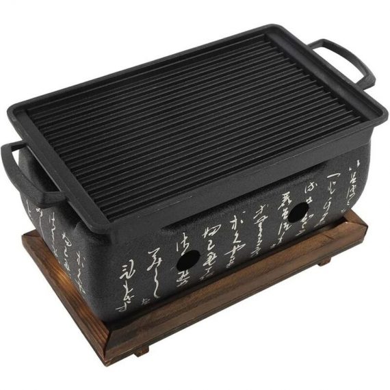 Bbq Grill | Poêle à barbecue rectangulaire de style japonais avec plateau en bois pour barbecue Plateau de cuisson à fente en carbone pour intérieur, 9557199081989 KarWxhBBC220387