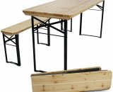 Ensemble table + 2 bancs pliants en bois 180 cm mep - Marron 3663095023032 104441