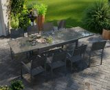 Table de jardin extensible aluminium 270cm + 8 fauteuils empilables textilène anthracite - LIO 8 - Noir 3664380003074 GR-LIO-8F014NN