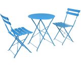 Salon de jardin, Ensemble de trois pièces pliantes en fer 2 chaises 1 table - bleu - bleu  MA_G26001132