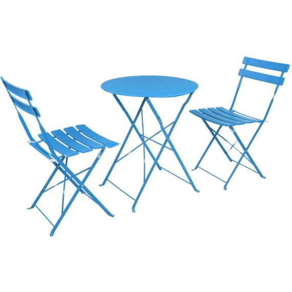 Salon de jardin, Ensemble de trois pièces pliantes en fer 2 chaises 1 table - bleu - bleu  MA_G26001132