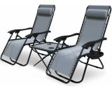 Lot de 2 Chaise longue inclinable en textilene avec table d'appoint porte gobelet et portable gris 6973424410837 6544237658135