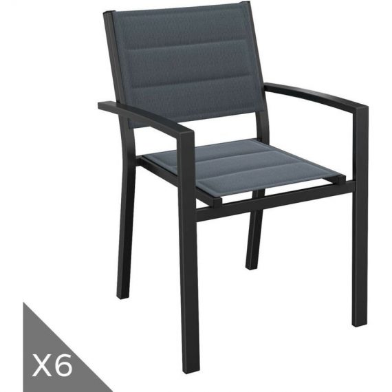 Lot de 6 chaises de jardin en aluminium noir - Collection Tony - Noir 3584179047747 11895