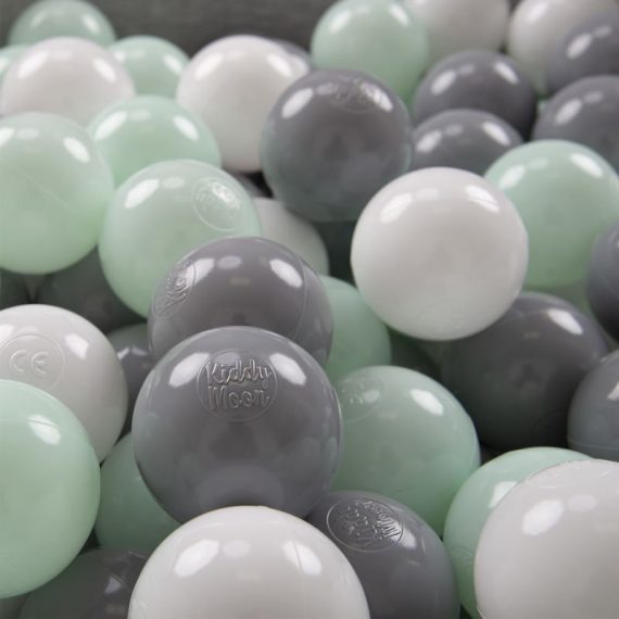 Kiddymoon - 100/6Cm ∅ Balles Colorées Plastique Pour Piscine Enfant Bébé Fabriqué En eu, Blanc/Gris/Menthe - blanc/gris/menthe 5902687428601 5902687428601