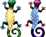 Un ensemble de 2 pièces de gecko en métal, décoration murale gecko en métal, décoration murale extérieure gecko en métal, art de jardin en lézard, 9085686265098 VERsXX-001400