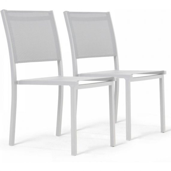Lot de 2 chaises de jardin aluminium et textilène blanc - Blanc 3663095046536 107146