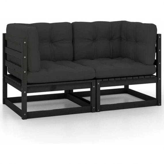 Canapé de jardin 2 places avec coussins Canapé d'extérieur en pin massif confortable et durable (noir) 8720286355527 AMY-BD805734