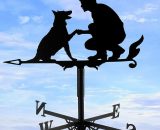 Girouette avec indicateur de direction du vent - Pour homme et chien - Design creux sculpté en acier inoxydable - Direction du vent - Noir - Métal  Tionr-WY-2069