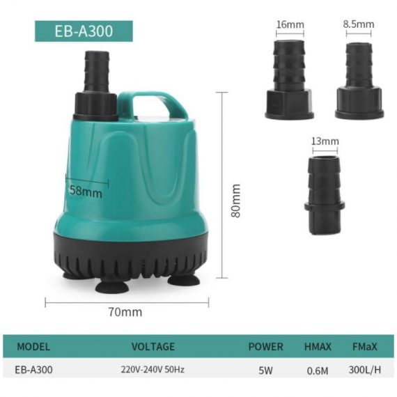 Pompe submersible, pompe silencieuse à filtre inférieur, pompe de changement d'eau propre (EB-A300 5w, norme européenne) - Groupm 9003968732434 2GroupM00998