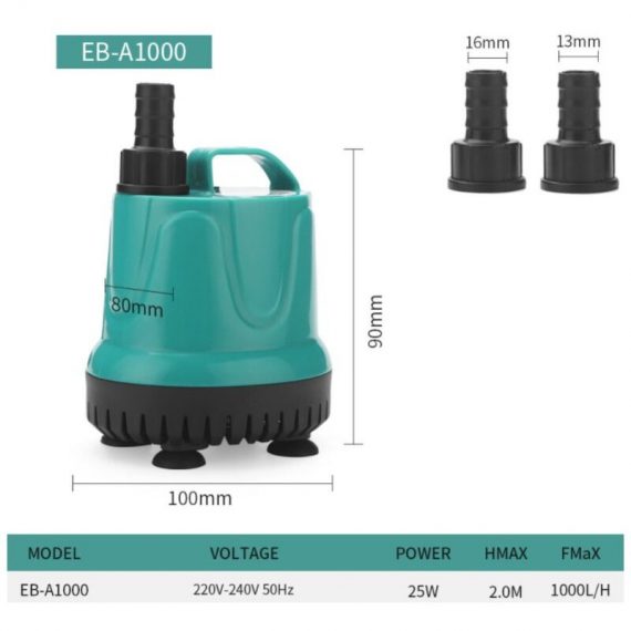 Pompe submersible, pompe silencieuse à filtre inférieur, pompe à eau propre (EB-A1000 25w, norme européenne) - Groupm 9003968732465 2GroupM01001