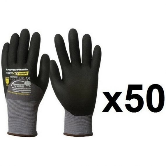 50 paires de gants micro mousse enduction 3/4 nitrile 15N606 EuroLite - Taille: 10  1INITG10-50