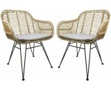 Lot de 2 fauteuils en rotin naturel et métal, coussin beige - Cahya - Naturel 3760350655714 IRAWARMNATX2
