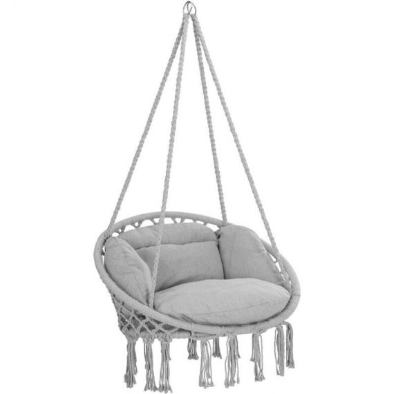 Chaise suspendue avec coussins fauteuil suspendu 1 personne hamac coton avec franges capacité 150kg intérieur extérieur gris clair 4251776504872 109254