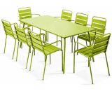Table de jardin rectangulaire 180 x 90 cm + 8 fauteuils en métal Palavas - Vert 3760104584833 101853