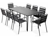 Table de jardin rectangulaire 180 x 90 cm + 8 fauteuils en métal Palavas - Gris 3760104584826 101852