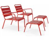 Palavas - Lot de 2 fauteuils relax avec repose-pieds en métal rouge - Rouge 3663095045935 107086