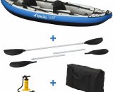 Canoë Kayak gonflable Bleu 1 à 2 places + pagaie + sac transport + pompe double action+ kit de réparation - Bleu 3760165465249 J0007