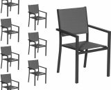 Lot de 8 chaises rembourrées en aluminium anthracite - textilène gris - Gris 3701227215617 1264GA-8