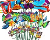 32 Animaux Jardin Sculptures Décoration, 24 Papillons Jardin Bâtons, 8 Libellules Jardin Bâtons, Colorés Piquets Bâtons pour Jardin Patio Plante  QE-1681
