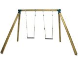 Masgames - Balançoire double de bois carré Karai Deluxe pour les adultes, avec sièges de en caoutchouc et cordes  MA700062