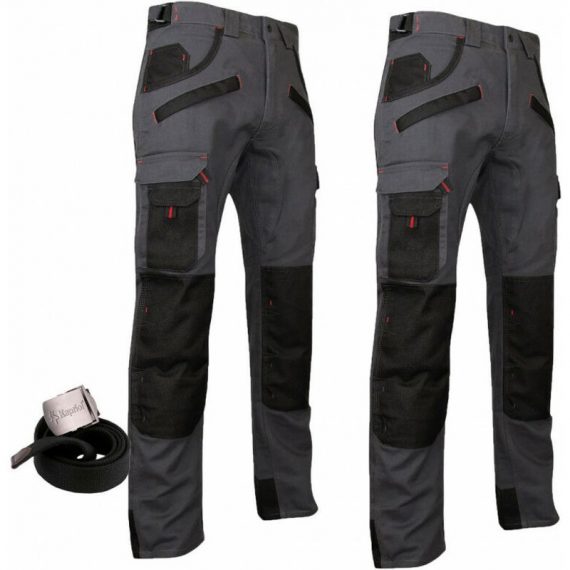 LMA - Lot de 2 Pantalons de travail avec renforts ARGILE gris + Ceinture KAPRIOL - Taille pantalon: 40  1261-40x2/25037