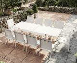 Table de jardin extensible aluminium 270cm + 10 fauteuils empilables textilène - blanc - ANDRA - Blanc 3664380003111 GR-T135270B-10CH012B