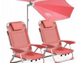 Lot 2 fauteuils clic clac et 1 parasol polyester rose - Rose 3663095039934 106358