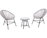 Acapulco : Ensemble 2 fauteuils oeuf + table basse gris clair - Gris clair 3760313248144 227612