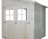 Abri de Jardin en Bois Naturel (sans paroi latérale)- Stockage extérieur avec fenêtres- H244x211x220 cm/4 m2, hangar en bois naturel - Atelier 5060827950167 M338