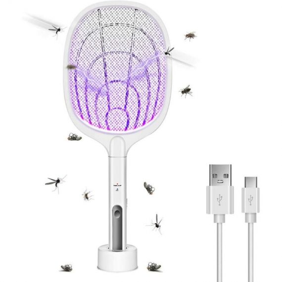 Raquette électrique 2 en 1 pour insectes, tapette à mouches, tueur et anti-insectes, charge USB 3000 V pour la maison, l'extérieur, le jardin.  Y0002-FR2-YZP-MG-2022030918-10