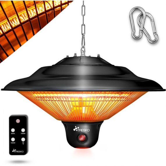 Chauffage Radiant Plafond Infrarouge Noir 1500W + Télécommande + Affichage LED | Radiateur Rayonnant Électrique de Terrase | 3 Niveaux de Chaleur 4260613495402 TDCHSL-001