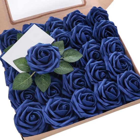 25 pièces de fleurs artificielles en mousse à l'apparence réelle de fausses roses avec des tiges pour des bouquets de mariage à faire soi-même, des 9434330713681 Sun-08898