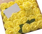 25 Pièces Fleurs Artificielles Vraie Mousse Faux Roses avec Tiges pour DIY Bouquets De Mariage Centres De Table Arrangements Tables De Fête Maison 9434330713643 Sun-08894