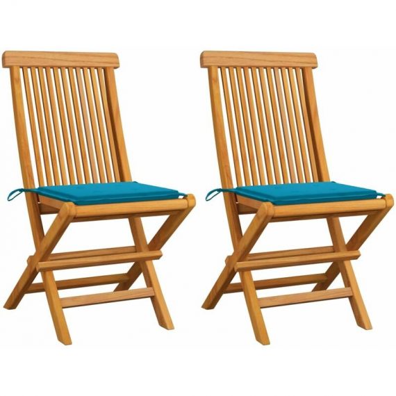 Chaises de jardin avec coussins bleu 2 pcs Bois de teck massif  TD56529