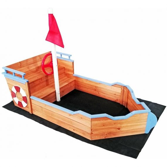 Helloshop26 - Bac à sable forme bateau avec banc et drapeau 160 cm bois sol non-tissé - Bois 3000048591536 16_0002202