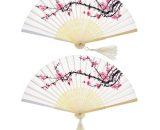 Lts Fafa - Ventilateur pliable, ventilateur en bambou portatif avec pompon pour femme pour décoration murale, cadeau (blanc cerise) 7681083007549 wjz-00097
