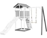 Beach Tower Aire de Jeux avec Toboggan en blanc, Balançoire & Bac à Sable | Grande Maison enfant extérieur en gris & blanc | Cabane de Jeu en Bois 8717973936527 A025.121.92