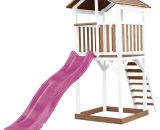 Beach Tower Aire de Jeux avec Toboggan en violet & Bac à Sable | Grande Maison enfant extérieur en marron & blanc | Cabane de Jeu en Bois fsc 8720365061752 A025.120.41