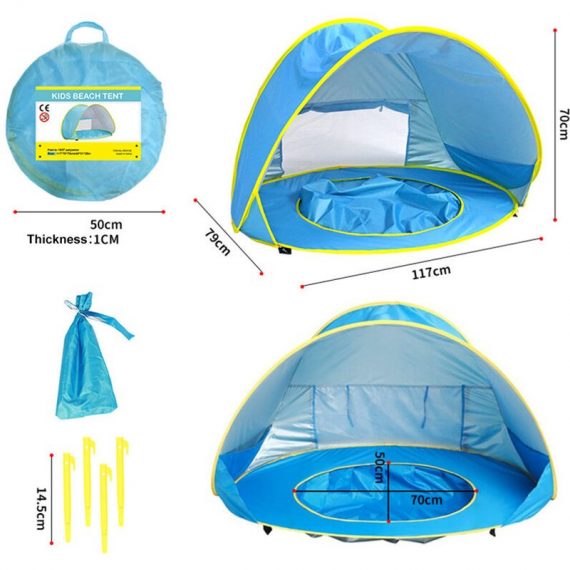 Tente de plage pour bébé Tente de protection uv avec 4 piquets 9635797149024 HM0145400