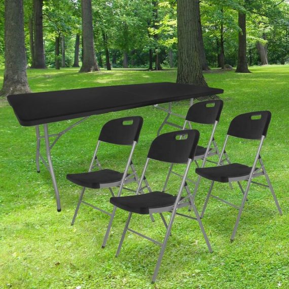 Sky Lantern - Lot Table Pliante et 4 Chaise Pliante Noires - Table Exterieur et Chaise Pliante Confortable - Table Camping Pliante avec 4 Chaise 3700498954379 9368