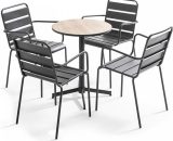 Tivoli - Ensemble de jardin table ronde et 4 fauteuils acier marron - Marron 3663095040329 106397