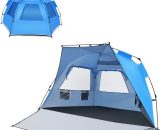 Goplus - Tente de Plage pour 3-4 Personnes, Abri de Plage Protection Solaire UPF 50+, 3 Fenêtres pour Vue 360°, Sac de Transport et Piquets Inclus, 794094607282 HQ22731CM