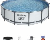Bestway - Piscine tubulaire Peridot 14.5m² grise- piscine ronde Ø4.3m avec pompe de filtration. échelle et bâche de protection. piscine hors sol. 3760326992393 SPBW430FPGY