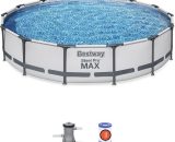 Piscine tubulaire Bestway Peridot 14,5m² grise- piscine ronde Ø4,3m avec pompe de filtration et cartouche filtrante piscine hors sol, armature acier 3760350650078 SPBW427FPGY