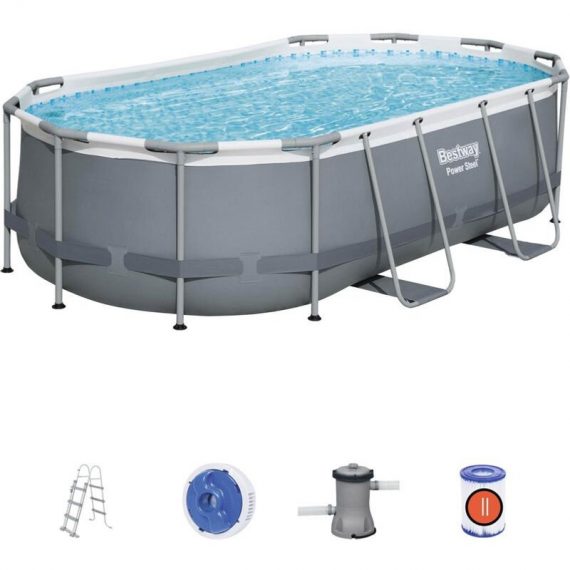 Bestway - Kit piscine complet – Spinelle grise – piscine ovale tubulaire pompe de filtration et kit de réparation inclus 4x2 m 3760326992539 SPBW4X2GY