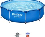 Piscine tubulaire Bestway Connemara Ø3,05m bleue - piscine ronde Ø3,05m avec pompe de filtration, piscine hors sol, armature acier - Bleu 3760326992447 SPBW300FPBLU