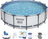 Bestway - Pack Piscine tubulaire ronde - Steel Pro Max - 457 x 122 cm - Robot aspirateur autonome Frisbee - Kit de traitement de l'eau - Gris 3700812067938 56438-12702-59052