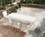 Avril Paris - Table de jardin extensible aluminium 270cm + 8 fauteuils empilables textilène -Blanc - ANDRA - Blanc 3664380003128 GR-T135270B-8CH012B