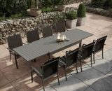 Avril Paris - Table de jardin extensible aluminium 135/270cm + 8 fauteuils empilables textilène Gris Anthracite - andra - Anthracite 3664380001285 GR-T135270N-8CH012N